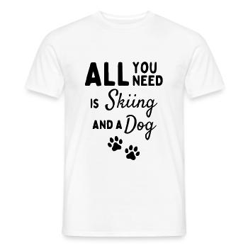 All you need is skiing and a dog. - Men's T-Shirt - white - Front - AI Model Male 178 dark (178cm)