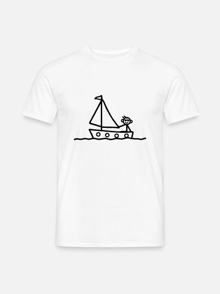 Strichmännchen im Boot - segeln - Männer T-Shirt - Weiß