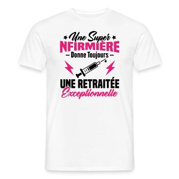 Humour infirmière retraitée, Cadeau retraite - T-shirt homme - blanc - Devant - AI Model Male 178 dark (178cm)