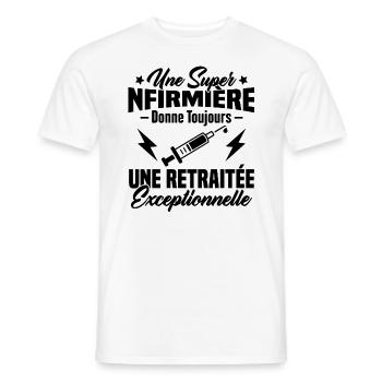 Humour infirmière retraitée, Cadeau retraite - T-shirt homme - blanc - Devant - AI Model Male 178 dark (178cm)