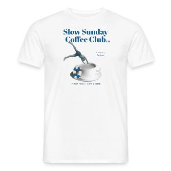 Slow Sunday Coffee Club - Café Plongeon - T-shirt homme - blanc - Devant - AI Model Male 178 dark (178cm)