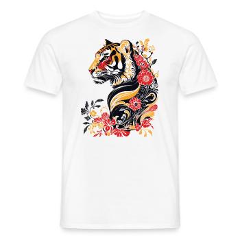 Jugendstil - bunter Tiger und Blumen - Männer T-Shirt - Weiß - Vorne - AI Model Male 178 dark (178cm)