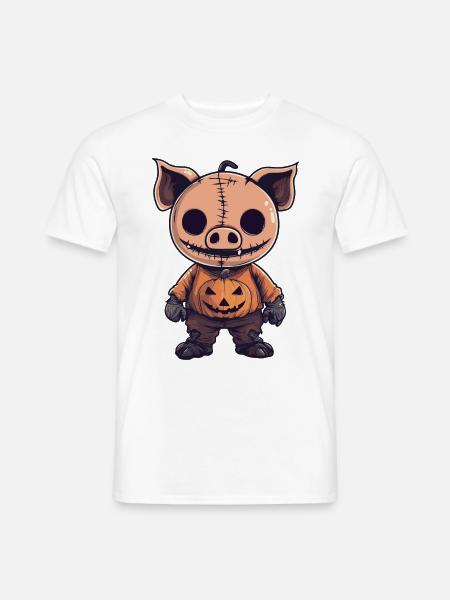 Schwein Halloween Comic Lustig - Männer T-Shirt - Weiß