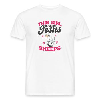 Des brebis que cette fille court sur Jésus et des brebis - T-shirt homme - blanc - Devant - AI Model Male 178 dark (178cm)