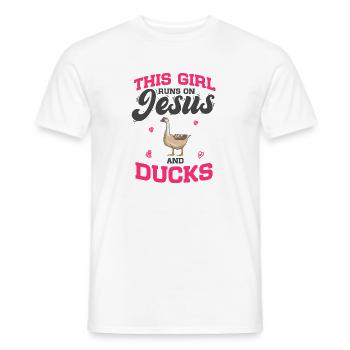 Amateurs de canards Cette fille court sur Jésus et les canards - T-shirt homme - blanc - Devant - AI Model Male 178 dark (178cm)