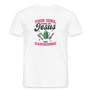Gardener This Girl Runs On Jesus And Gardening - Men's T-Shirt - white - Front - AI Model Male 178 dark (178cm)