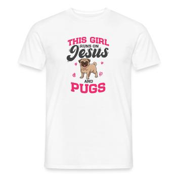 Dog Lover Dogs This Girl Runs On Jesus And Pugs - Men's T-Shirt - white - Front - AI Model Male 178 dark (178cm)