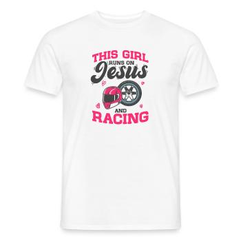Course de voiture cette fille court sur Jésus et la course - T-shirt homme - blanc - Devant - AI Model Male 178 dark (178cm)
