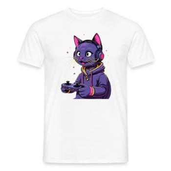 CHAT DE JEU - T-shirt homme - blanc - Devant - AI Model Male 178 dark (178cm)