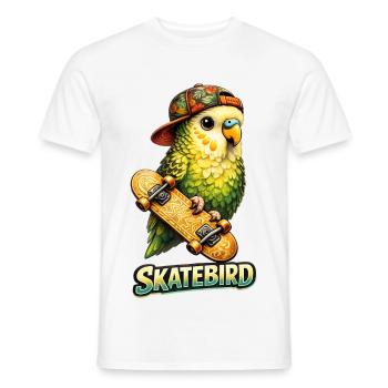 Skatebird – Perroquet tropical avec skateboard & Ca - T-shirt homme - blanc - Devant - AI Model Male 178 dark (178cm)