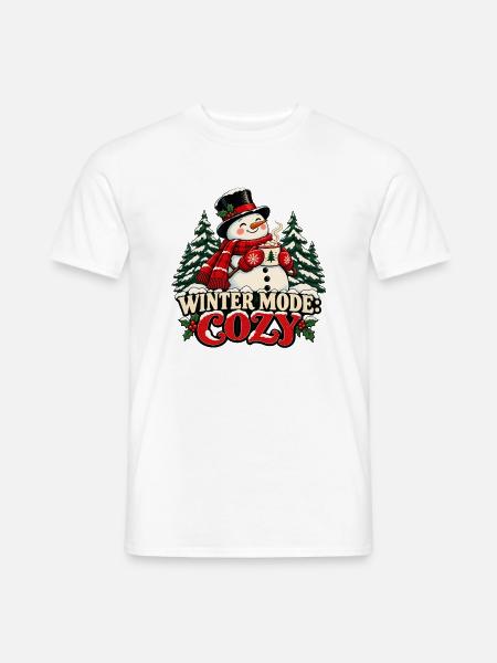 Wintermodus: Gemütlich – Schneemann mit Tasse - Männer T-Shirt - Weiß