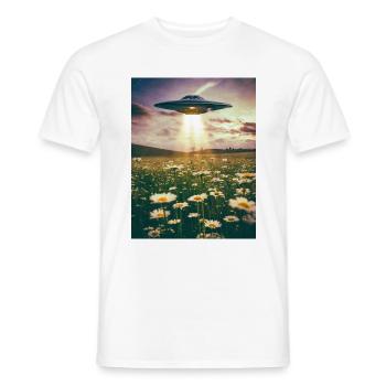 UFO and Daisy - Men's T-Shirt - white - Front - AI Model Male 178 dark (178cm)