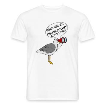Seagull - Fish Rolls at 9 o'clock Sayings Baltic Sea - Men's T-Shirt - white - Front - AI Model Male 178 dark (178cm)