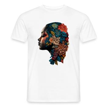 Woman with Flowers Hair Colorful Flowers Portrait - Men's T-Shirt - white - Front - AI Model Male 178 dark (178cm)