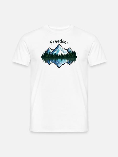 Freedom Berge mit Wald - Pixelart - Männer T-Shirt - Weiß