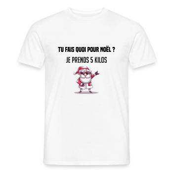 tu fais quoi pour noêl ? je prend 5 kilos cadeau - T-shirt homme - blanc - Devant - AI Model Male 178 dark (178cm)