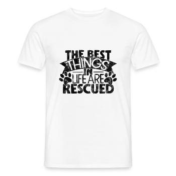 Les meilleures choses de la vie sont sauvées -Dictons de chat - T-shirt homme - blanc - Devant - AI Model Male 178 dark (178cm)