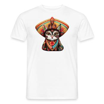 Chat en vêtements traditionnels sud-américains - T-shirt homme - blanc - Devant - AI Model Male 178 dark (178cm)