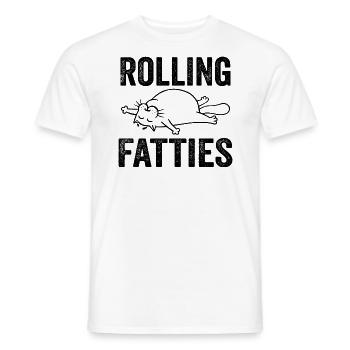Rolling Fatties Cat Funny Fat Kitten Cat Lover - Men's T-Shirt - white - Front - AI Model Male 178 dark (178cm)