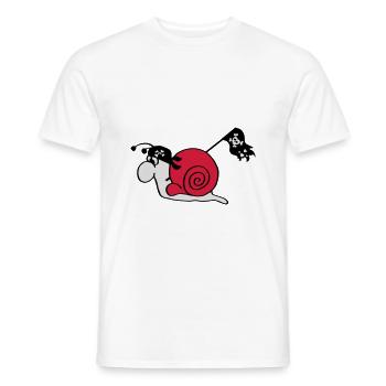 Piraten Schnecke mit Piraten Flagge Totenkopf - Männer T-Shirt - Weiß - Vorne - AI Model Male 178 dark (178cm)