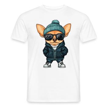 Chihuahua chien bande dessinée cool - T-shirt homme - blanc - Devant - AI Model Male 178 dark (178cm)