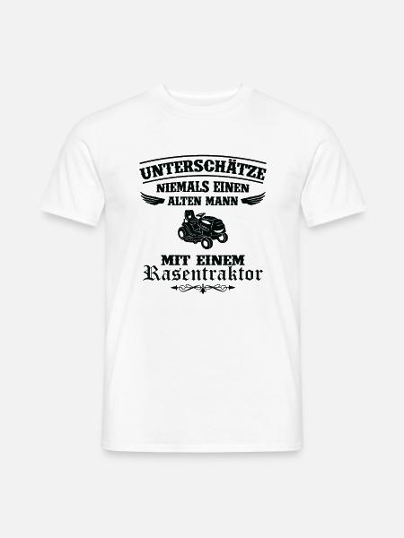 Unterschätze niemals Mann mit Rasentraktor - Männer T-Shirt - Weiß
