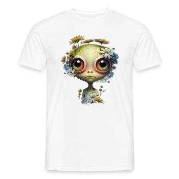 Mignon extraterrestre avec des fleurs - T-shirt homme - blanc - Devant - AI Model Male 178 dark (178cm)