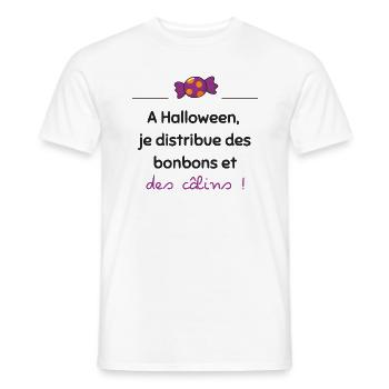 A Halloween, je distribue des câlins | Idée cadeau - T-shirt homme - blanc - Devant - AI Model Male 178 dark (178cm)