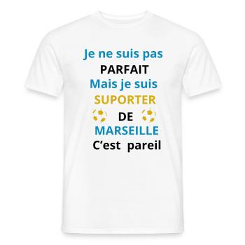 Cadeau Supporter Marseille Foot - T-shirt homme - blanc - Devant - AI Model Male 178 dark (178cm)