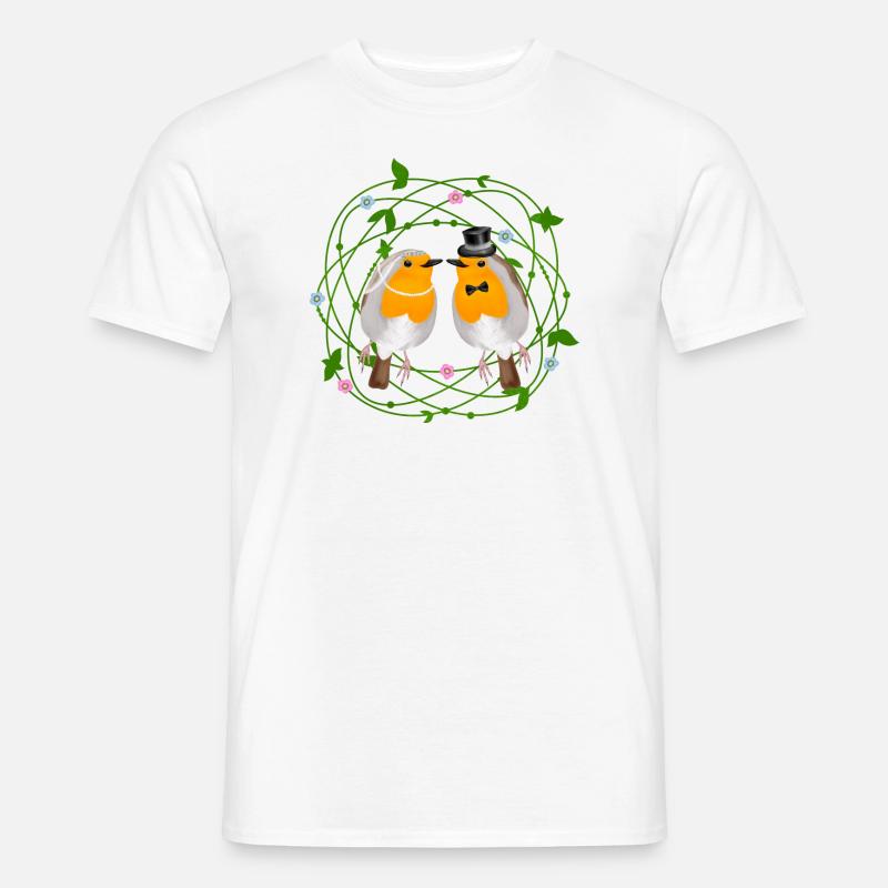 Rotkehlchen Vogel Hochzeit - Männer T-Shirt - Weiß