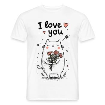 Cuddly cat with rose heart - Men's T-Shirt - white - Front - AI Model Male 178 dark (178cm)