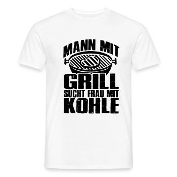 Mann mit Grill sucht Frau mit Kohle - Männer T-Shirt - Weiß - Vorne - AI Model Male 178 dark (178cm)