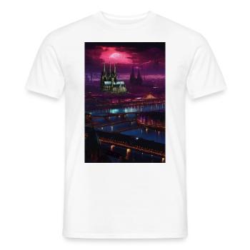 Cologne, Cologne la nuit, néon, lumières, ligne d’horizon - T-shirt homme - blanc - Devant - AI Model Male 178 dark (178cm)