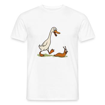 Cute runner duck chasing snail in the garden runner duck - Men's T-Shirt - white - Front - AI Model Male 178 dark (178cm)