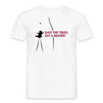 Rette die Bäume. Esst einen Biber. - Männer T-Shirt - Weiß - Vorne - AI Model Male 178 dark (178cm)