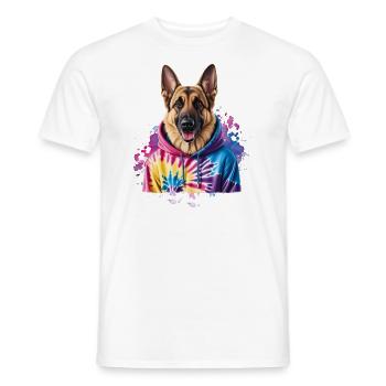 Berger allemand cool en sweat à capuche tie-dye - T-shirt homme - blanc - Devant - AI Model Male 178 dark (178cm)