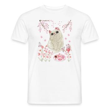 Cat Under Cherry Blossom - Men's T-Shirt - white - Front - AI Model Male 178 dark (178cm)