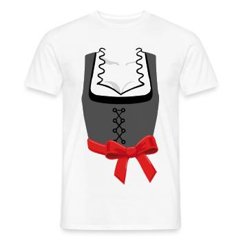 Bayerische Dirndl-Korsage mit roter Schleife links - Männer T-Shirt - Weiß - Vorne - AI Model Male 178 dark (178cm)