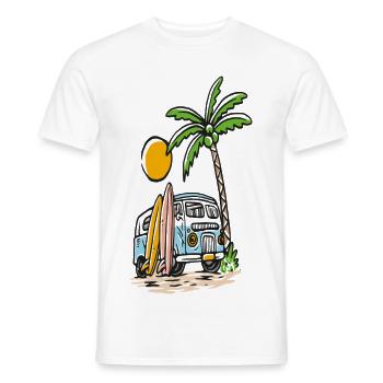 Bus de surf tropical sur la plage de palmiers - T-shirt homme - blanc - Devant - AI Model Male 178 dark (178cm)