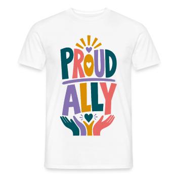 Proud Ally LGBTQ Regenbogen Pride Fan CSD Outfit - Männer T-Shirt - Weiß - Vorne - AI Model Male 178 dark (178cm)