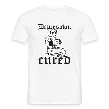 Depression Cured - Funny Fitness Saying - Men's T-Shirt - white - Front - AI Model Male 178 dark (178cm)