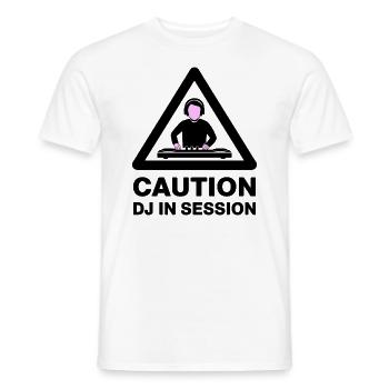 Caution DJ In Session - Men's T-Shirt - white - Front - AI Model Male 178 dark (178cm)