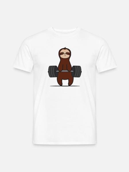 Sloth Deadlifting Powerlifter Funny Gym Workout - Men's T-Shirt - white