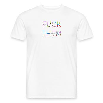 "fuck them" stylized multicolored background (6ix9ine) - Men's T-Shirt - white - Front - AI Model Male 178 dark (178cm)