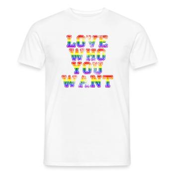 Love Who You Want Gay Pride LGBTQ Regenbogen CSD - Männer T-Shirt - Weiß - Vorne - AI Model Male 178 dark (178cm)