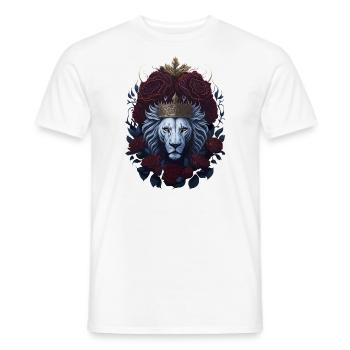 WILDES LÖWENDESIGN MIT KRONE UND ROSEN - Männer T-Shirt - Weiß - Vorne - AI Model Male 178 dark (178cm)