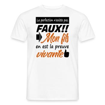 Mon fils la perfection | Humour | Cadeau - T-shirt homme - blanc - Devant - AI Model Male 178 dark (178cm)