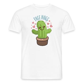 Cute "Free Hugs" cactus with hearts - Men's T-Shirt - white - Front - AI Model Male 178 dark (178cm)