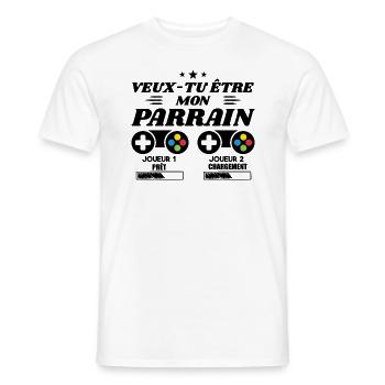 Veux-tu être mon parrain, Demande parrain gamer - T-shirt homme - blanc - Devant - AI Model Male 178 dark (178cm)