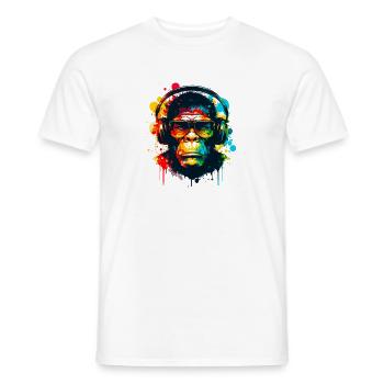 Spectacled monkey with headphones - Men's T-Shirt - white - Front - AI Model Male 178 dark (178cm)
